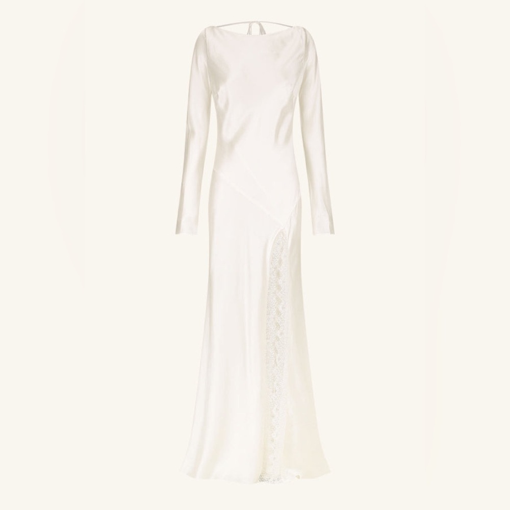 Shona Joy La Lune Cumulus Silk Backless Lace Split Maxi Dress in Ivory Size 6 - Picture 15 of 15